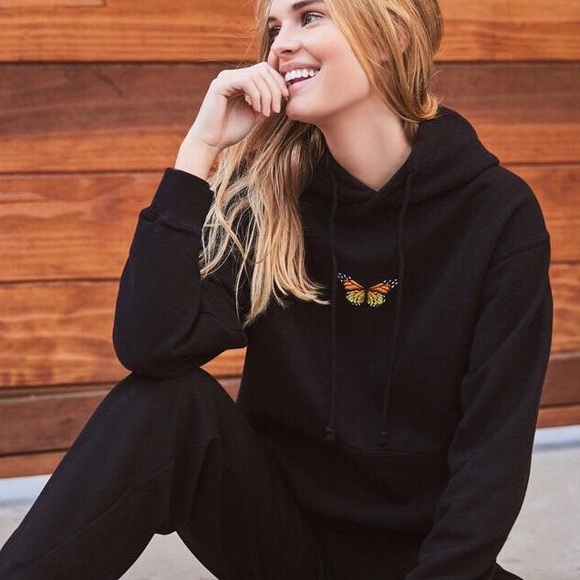 Brandy Melville Black Oversized Butterfly Pullover Hoody Sweatshirt. - Picture 1 of 6